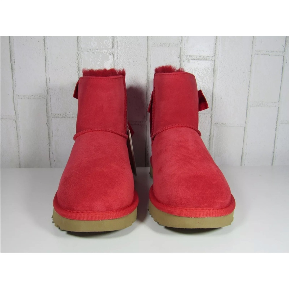 UGG MINI BAILEY BOW CUSTOMIZABLE RIBBON RED BOOTS - Picture 3 of 7